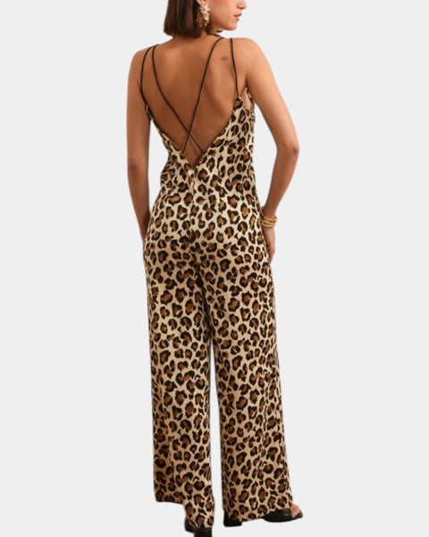 Combinaison pantalon dos nu imprimé léopard