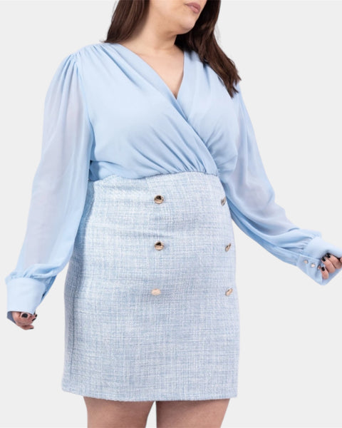 Robe bi matière en tweed grande taille